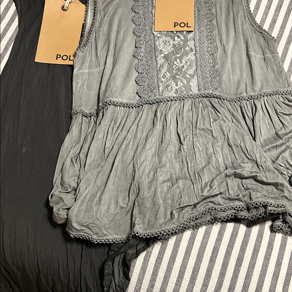 POL Gray Lace Detail Top